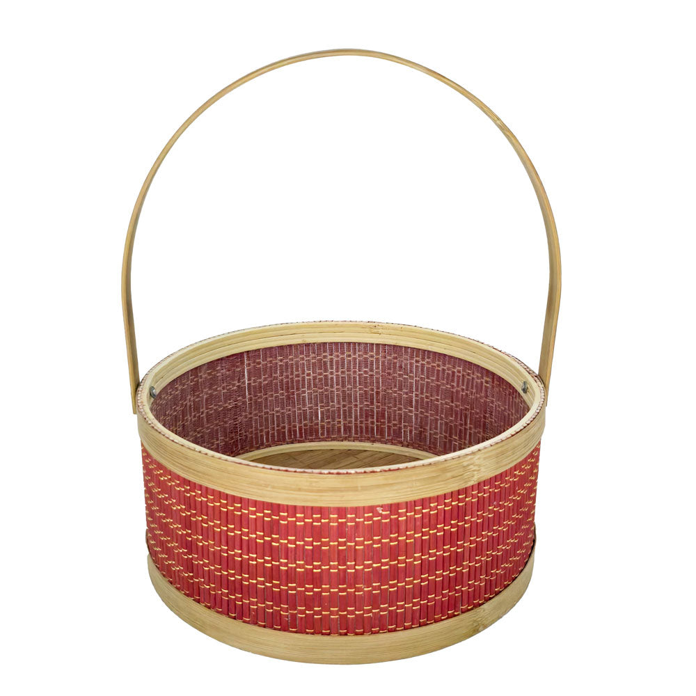 Red Flower Basket with Handle #B6