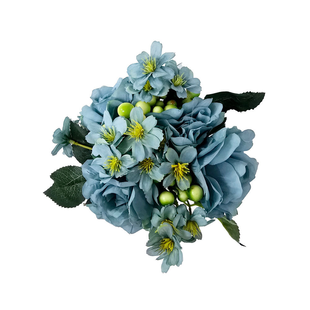 Faux 4 Heads Blue Rose Flower #FM33