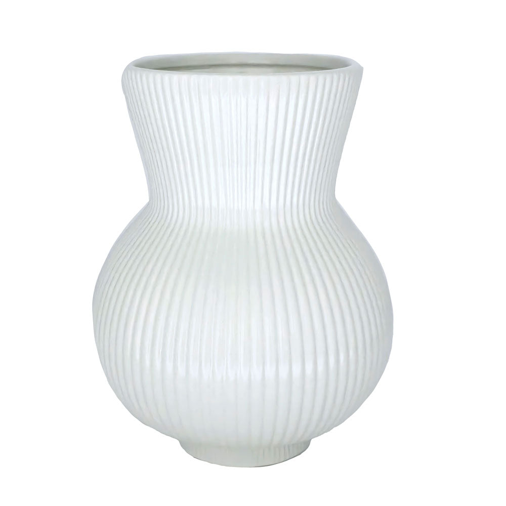 White Ribbed Flower Vase #V129