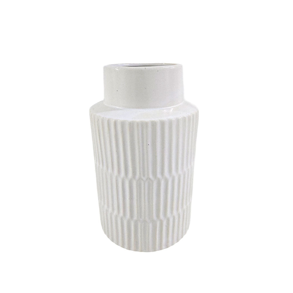 White Ribbed Flower Vase #V148