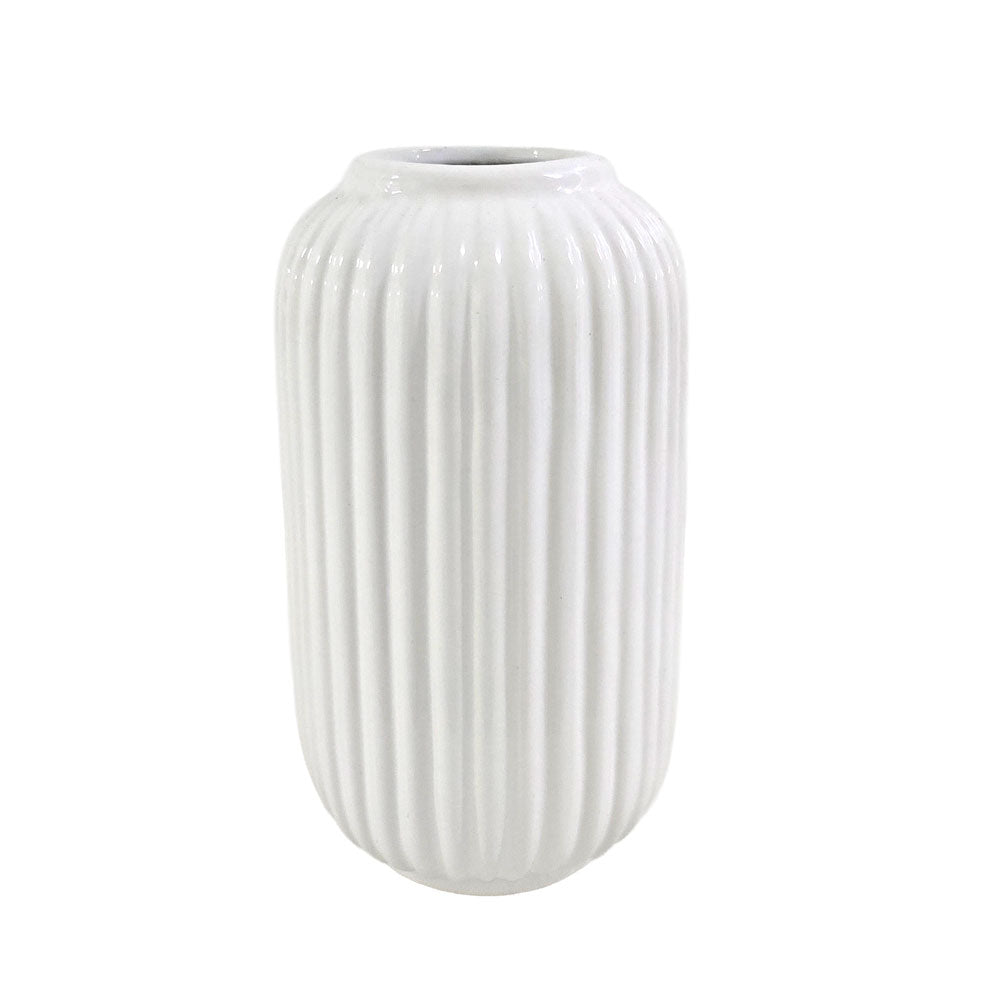 White Ribbed Flower Vase #V153