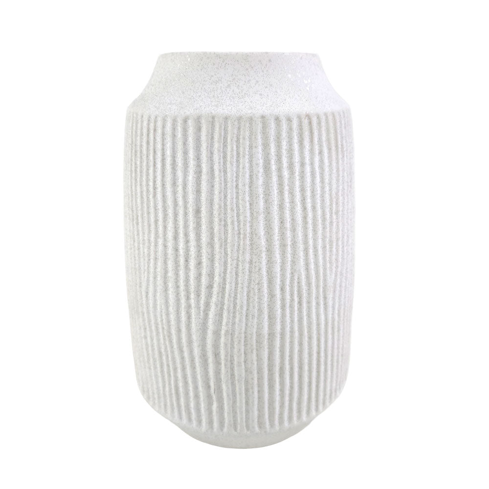 White Ribbed Flower Vase #V154