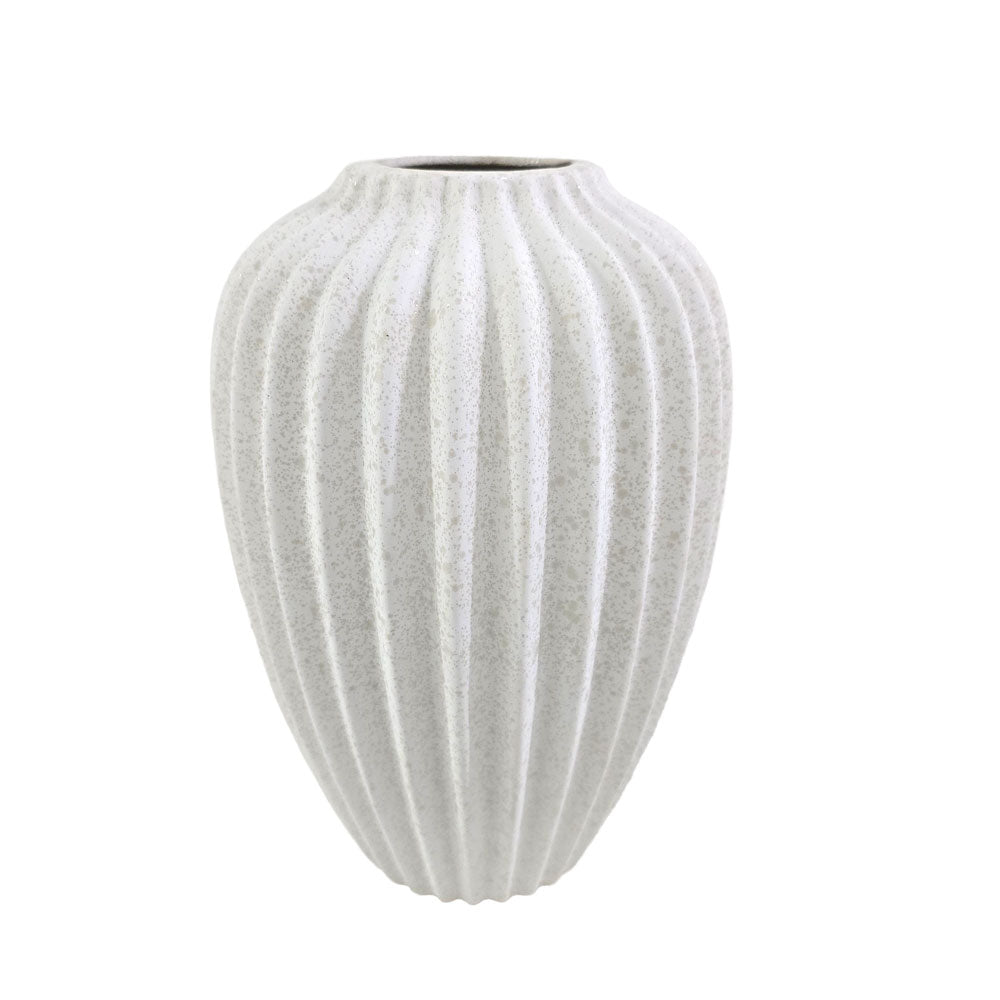 White Ribbed Flower Vase #V155