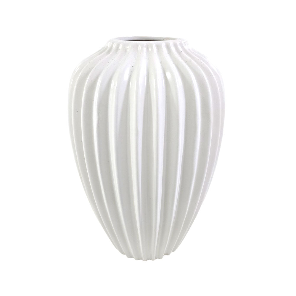 White Ribbed Flower Vase #V155
