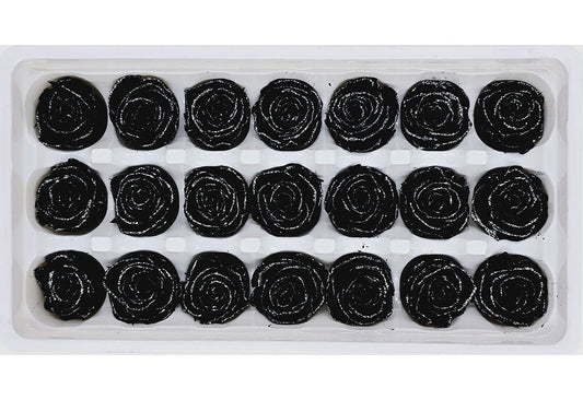 21 Preserved Roses In A Box - Black with Silver Lining