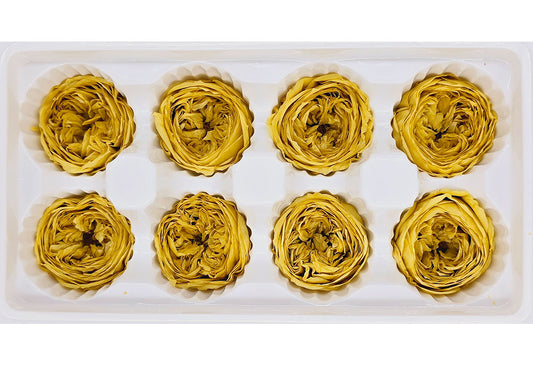 8 Preserved Austin Roses In A Box - Mustard