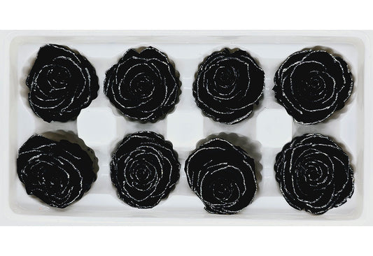 8 Preserved Roses In A Box- Black with Silver Lining