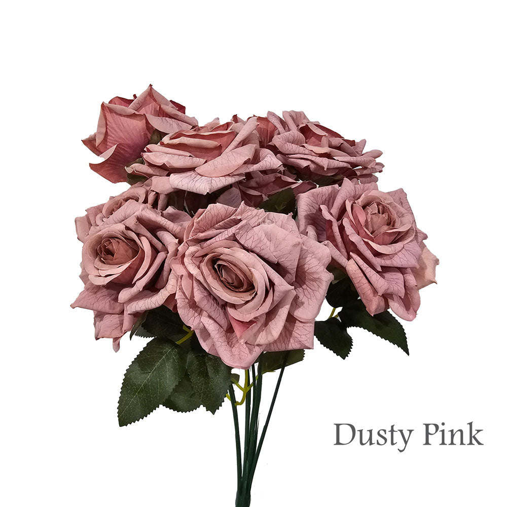 Faux Silk Artificial 9 Heads Diamond Cut Rose Flower #FF114