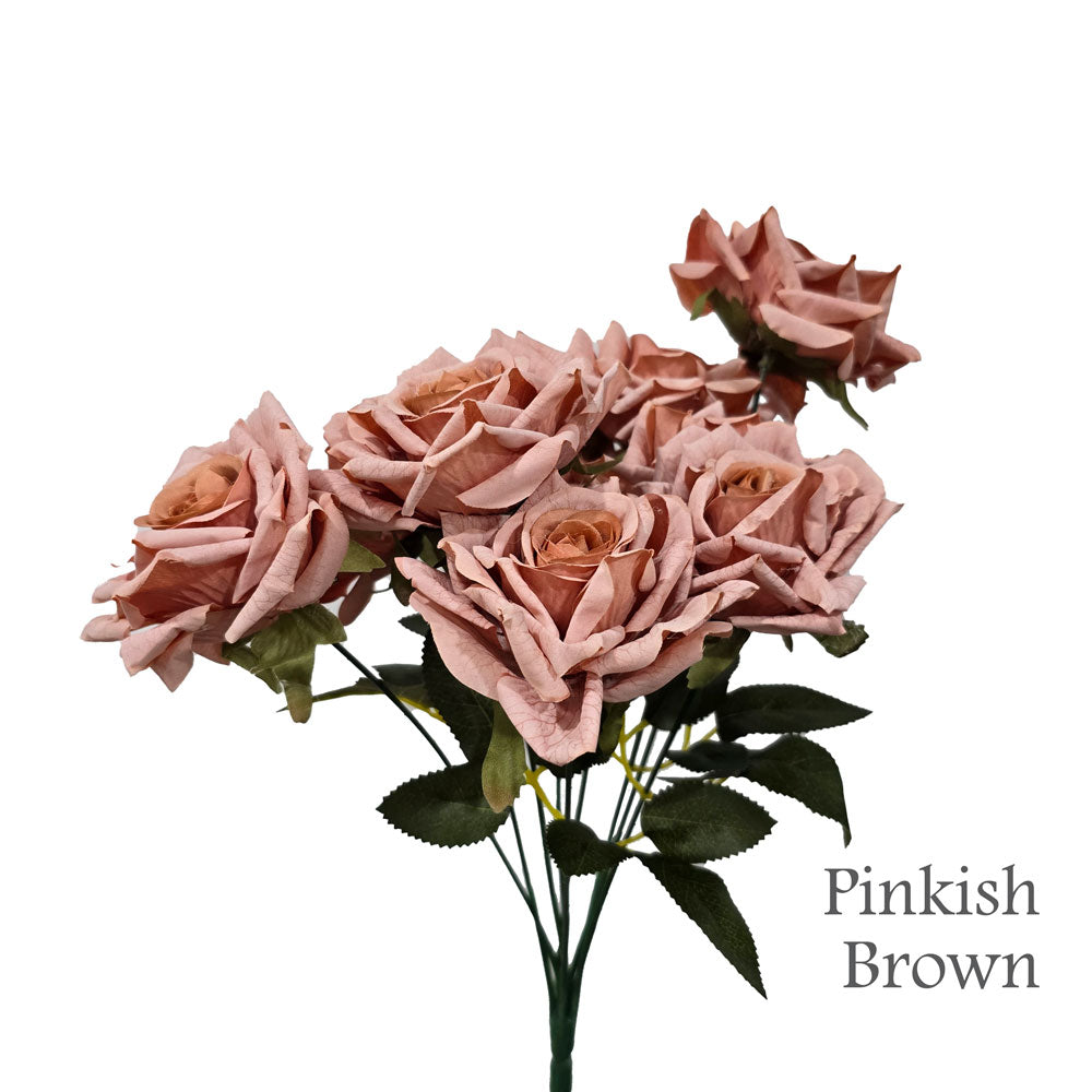 Faux Silk Artificial 9 Heads Diamond Cut Rose Flower #FF114