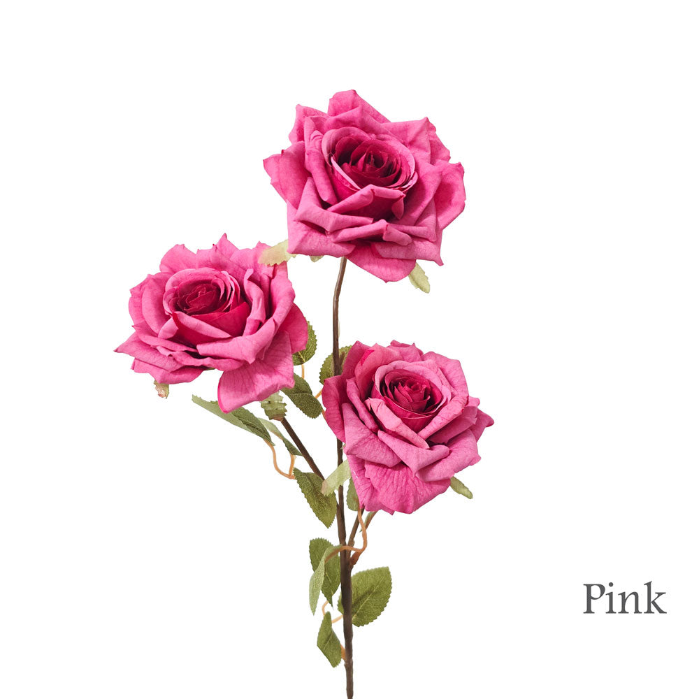 Faux Silk Artificial 3 Heads Diamond Cut Rose Flower #FF207