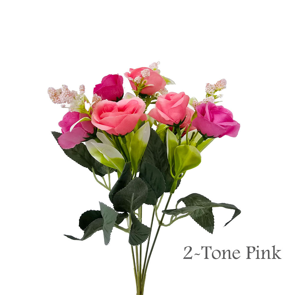 Faux 10 Heads Roses With Berries Flower #FM25