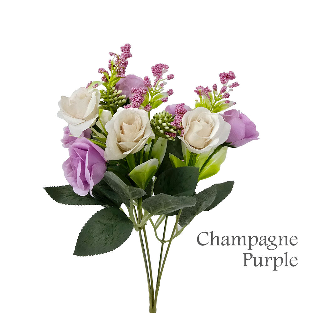 Faux 10 Heads Roses With Berries Flower #FM25