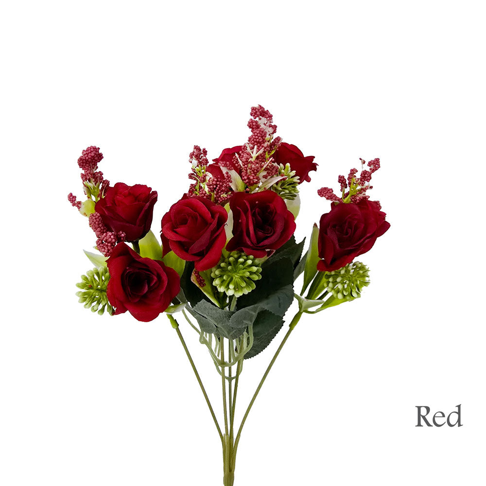 Faux 10 Heads Roses With Berries Flower #FM25