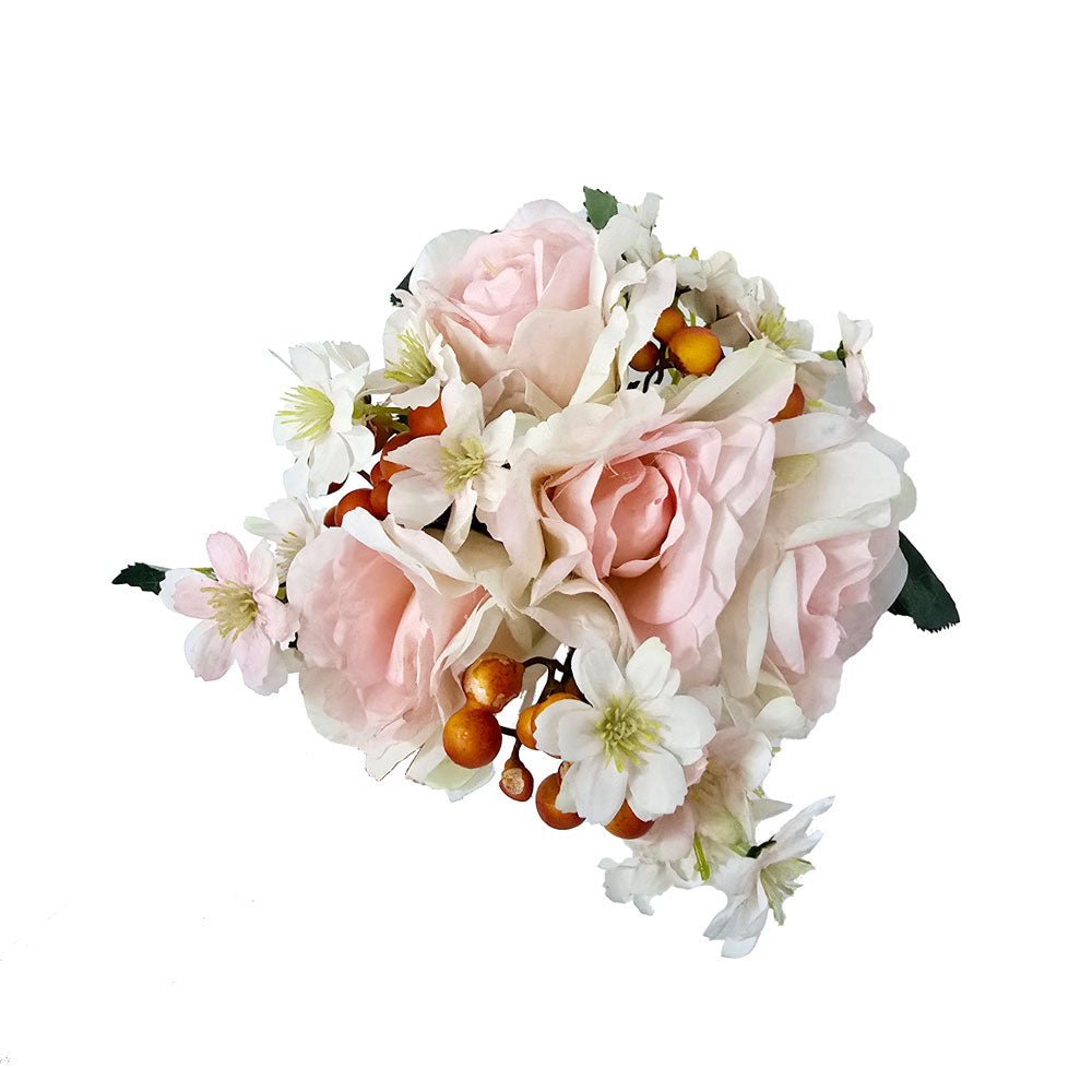 Faux 4 Heads Light Pink Rose Flower #FM34