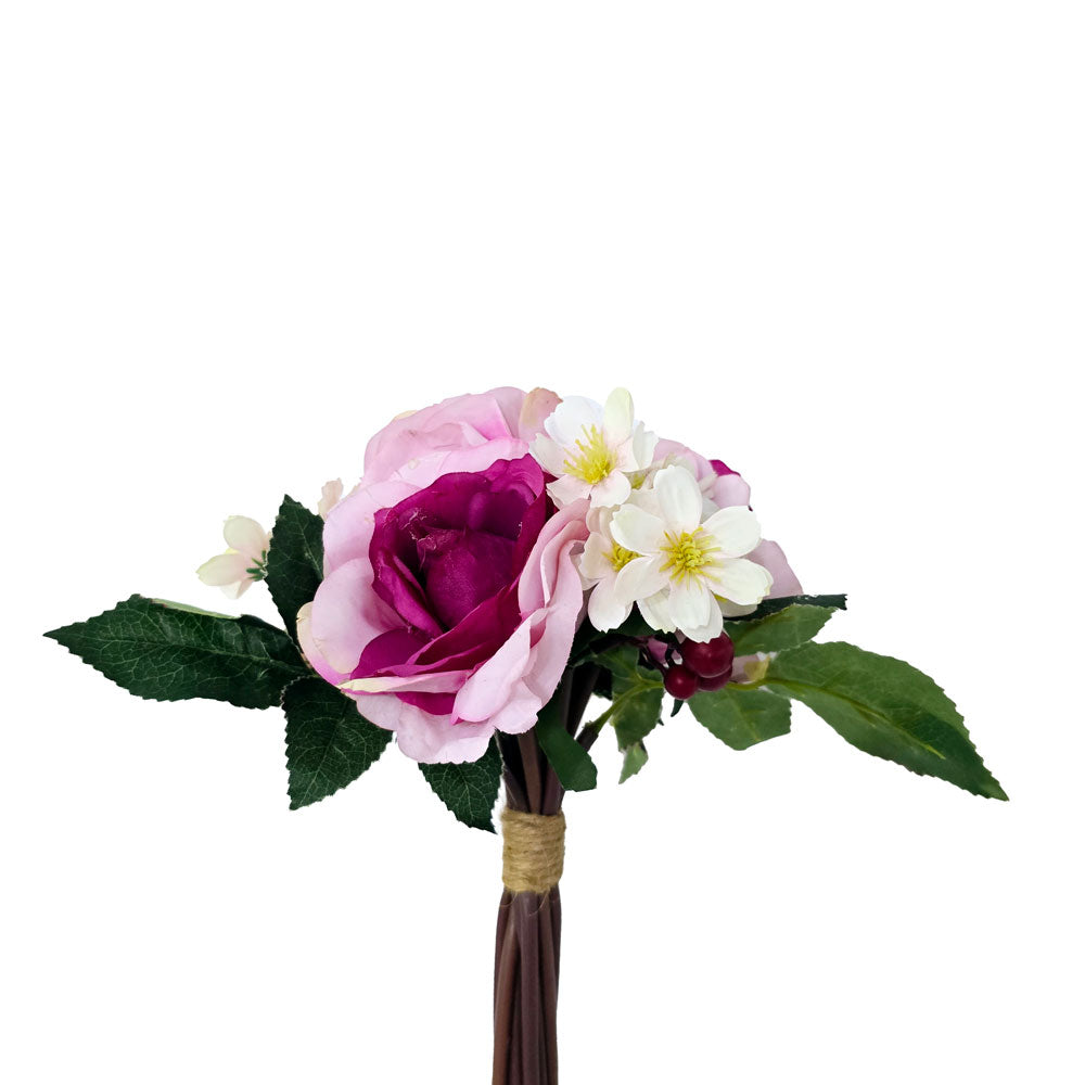 Faux 4 Heads Dark Pink Rose Flower #FM35