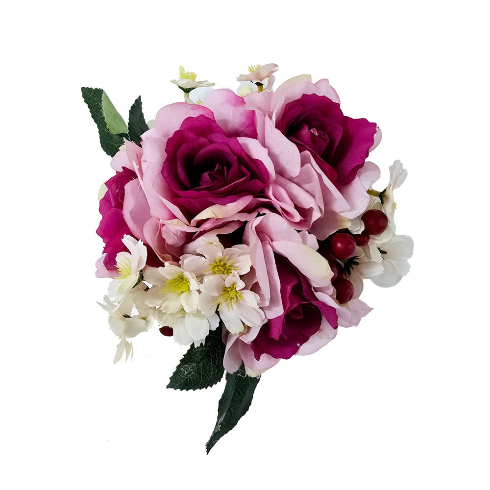 Faux 4 Heads Dark Pink Rose Flower #FM35