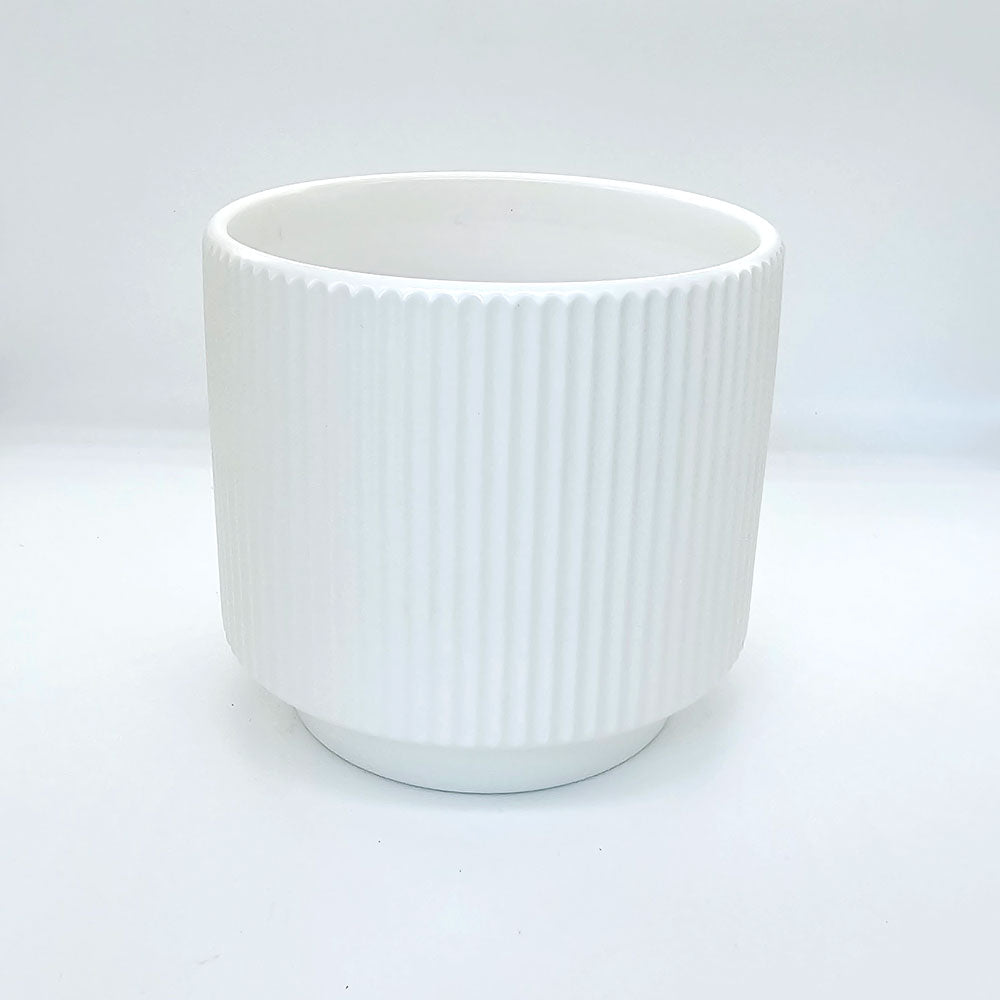 White Ribbed Flower Pot #V117