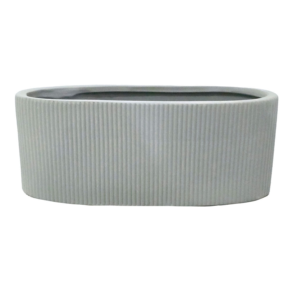 Grey Ribbed Oval Flower Pot #V142