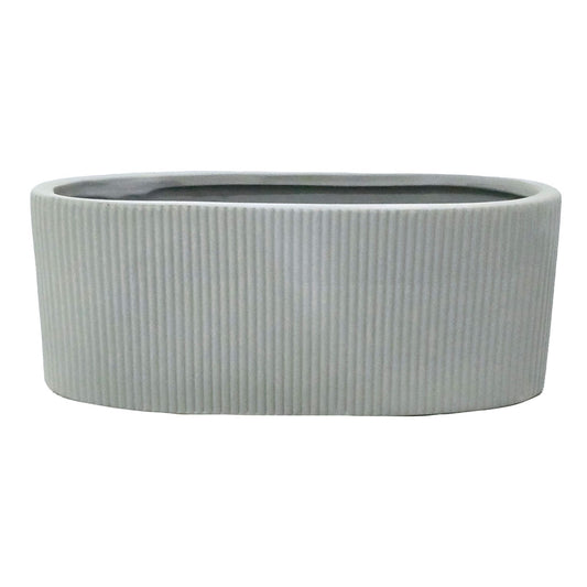 Grey Ribbed Oval Flower Pot #V142