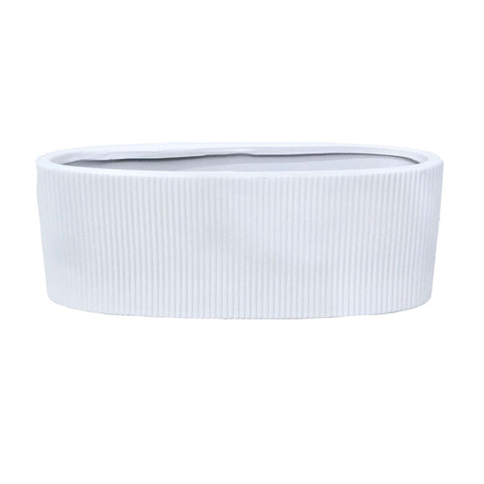 White Ribbed Oval Flower Pot #V143