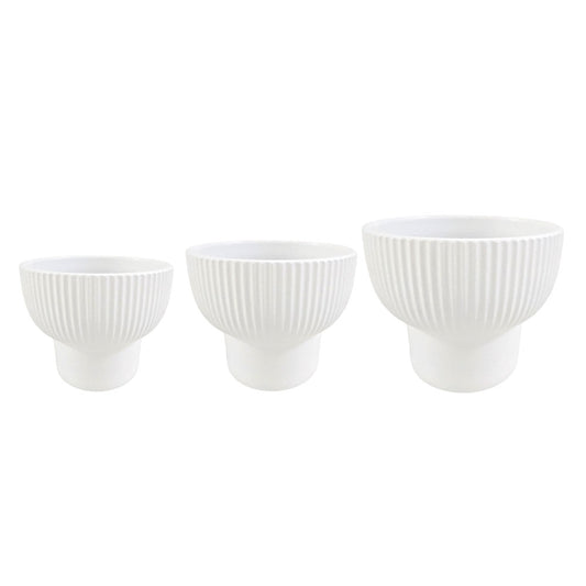 White Ribbed Flower Pot #V147