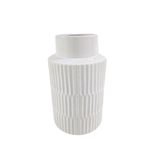 White Ribbed Flower Vase #V148
