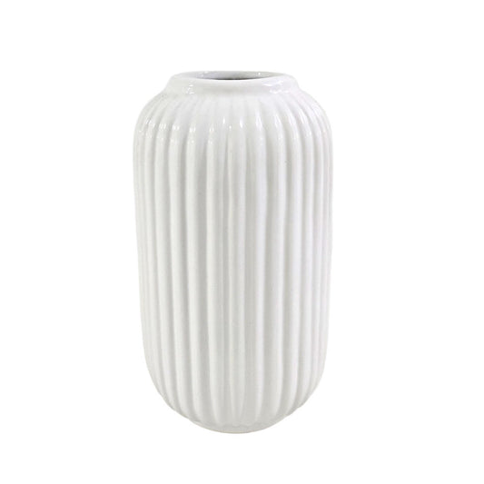 White Ribbed Flower Vase #V153