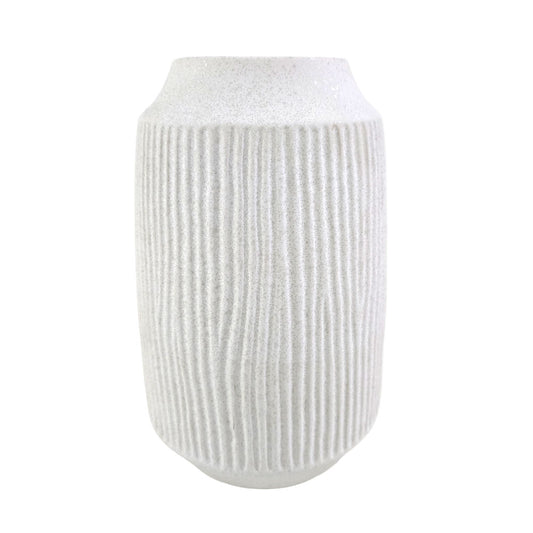 White Ribbed Flower Vase #V154